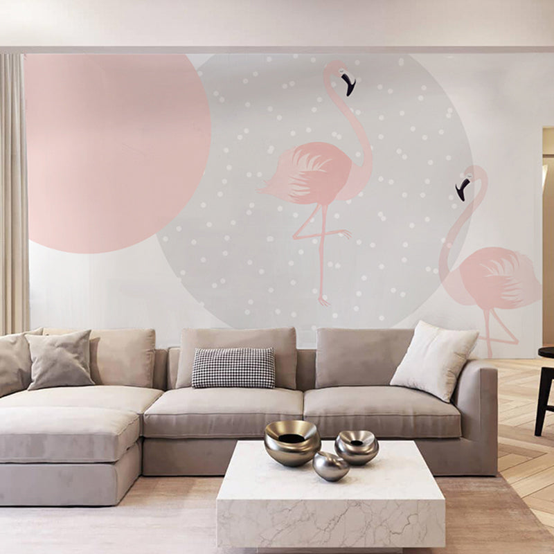 Pastel Pink Flamingo Wall Covering Waterproof Mural Wallpaper for Living Room, Made to Measure Pink Clearhalo 'Wall Decor' 'Wall Mural' 965441