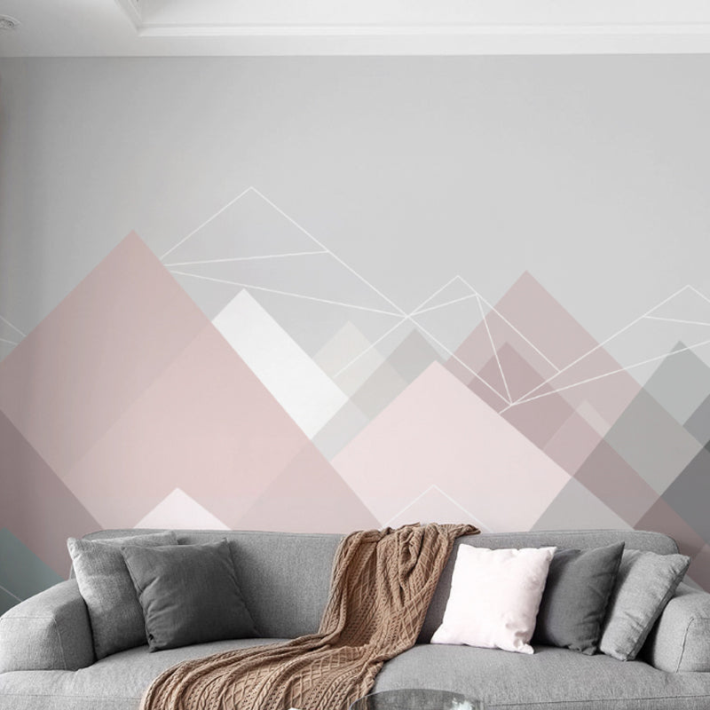 Simple Triangle Mural Wallpaper Non-Woven Fabric Wall Art for Accent Wall, Custom-Made Gray-Pink Clearhalo 'Wall Decor' 'Wall Mural' 965451