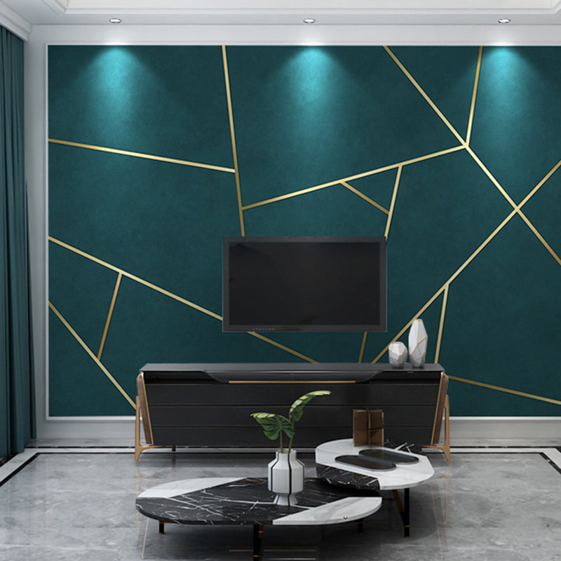 Simple Line and Geometries Mural Wallpaper for Home Decoration, Extra Large Wall Art in Dark Green and Gold Clearhalo 'Wall Decor' 'Wall Mural' 965482