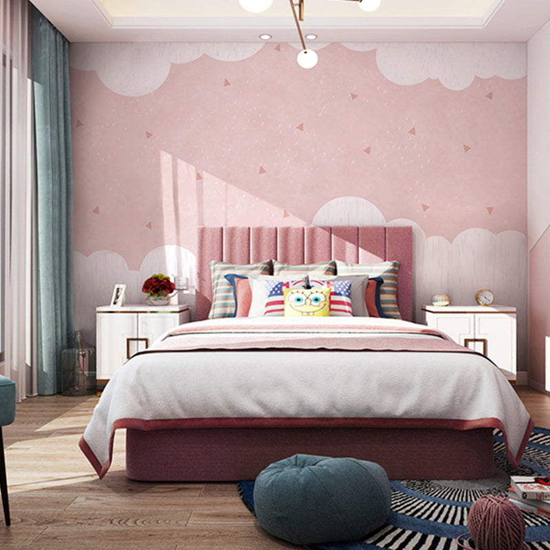 Non-Woven Fabric Mural Pink Minimalist Cloud Wall Covering for Girls, Custom-Made Clearhalo 'Wall Decor' 'Wall Mural' 965557