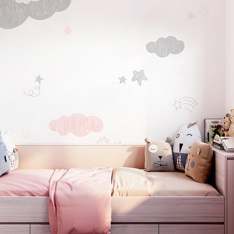 Cute Cloud Wall Decor for Children Fresh Wall Mural in Grey and Pink, Made to Measure Gray-Pink Clearhalo 'Wall Decor' 'Wall Mural' 965571