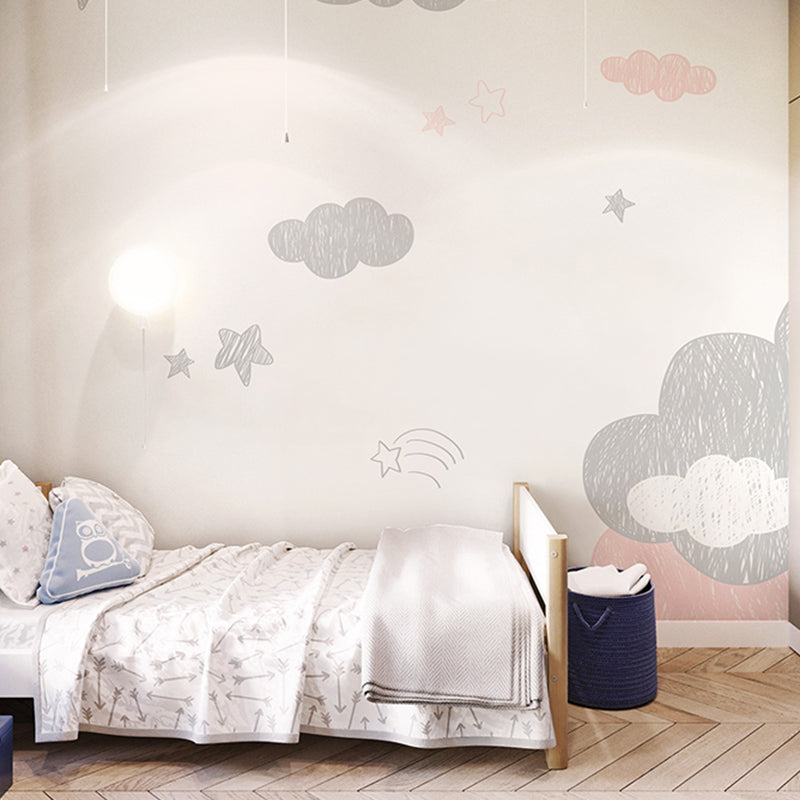 Cute Cloud Wall Decor for Children Fresh Wall Mural in Grey and Pink, Made to Measure Clearhalo 'Wall Decor' 'Wall Mural' 965572