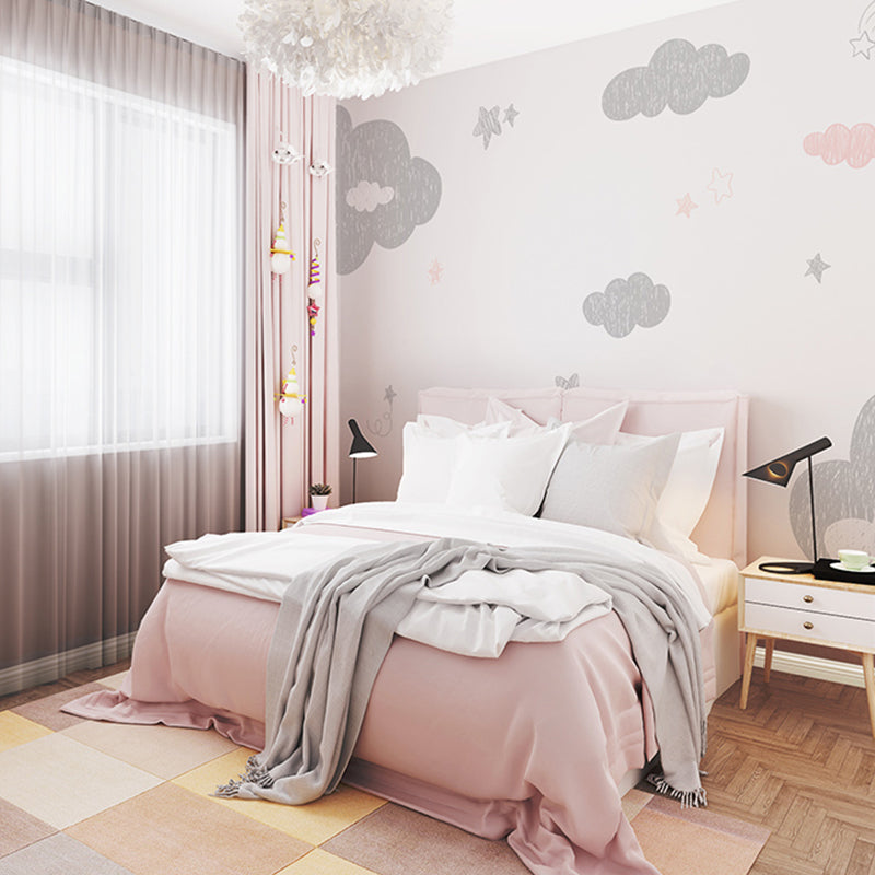 Cute Cloud Wall Decor for Children Fresh Wall Mural in Grey and Pink, Made to Measure Clearhalo 'Wall Decor' 'Wall Mural' 965573