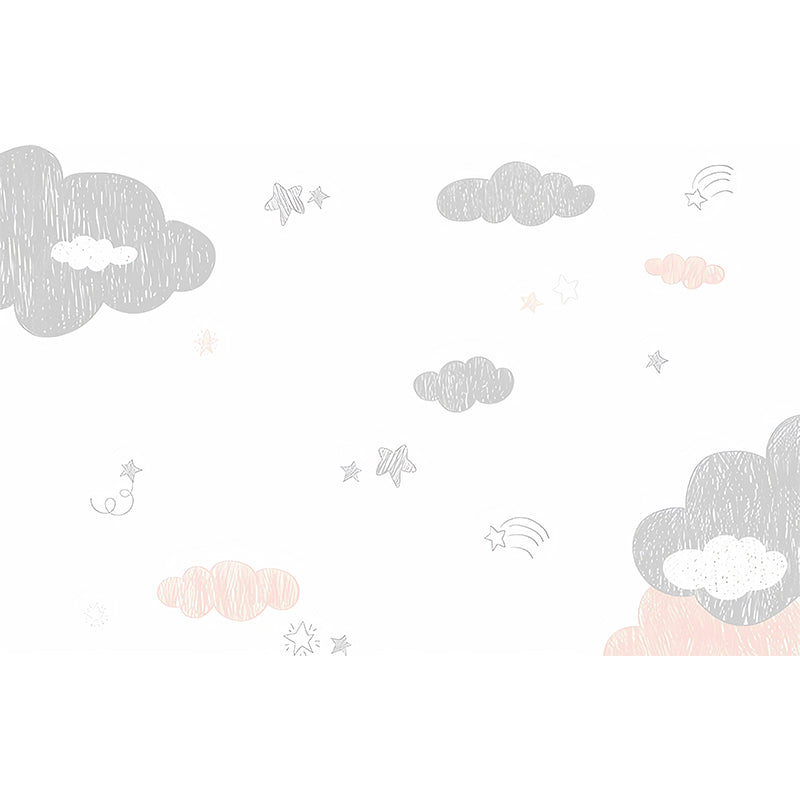 Cute Cloud Wall Decor for Children Fresh Wall Mural in Grey and Pink, Made to Measure Clearhalo 'Wall Decor' 'Wall Mural' 965574