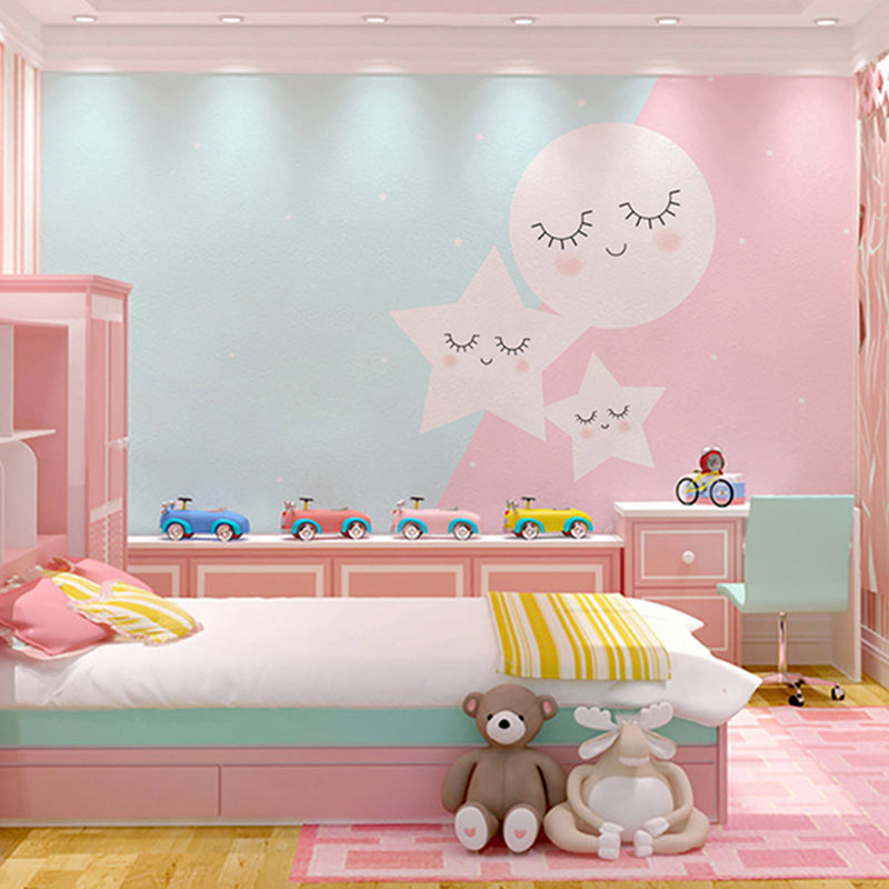 Cartoon Star and Moon Mural for Kids, Pink and Blue, Personalized Size Available Clearhalo 'Wall Decor' 'Wall Mural' 965578