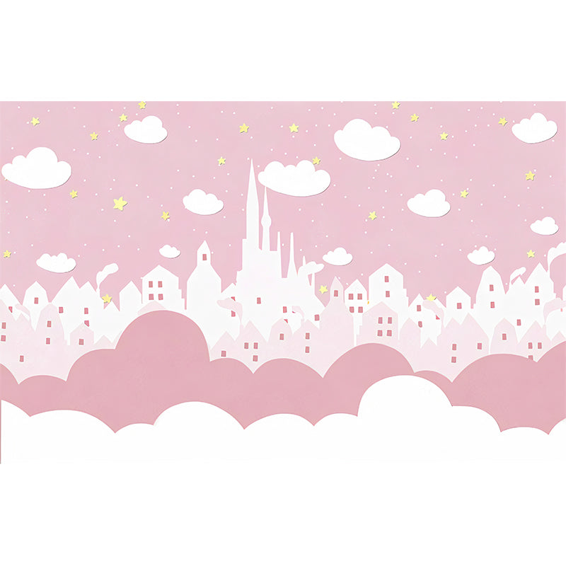 Extra Large Castle Wall Decor in Pink Non-Woven Fabric Wall Mural for Girl, Custom-Printed Clearhalo 'Wall Decor' 'Wall Mural' 965584