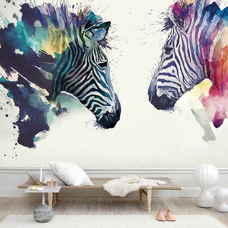 Cool Zebra Mural Wallpaper for Accent Wall, Black and White, Personalized Size Available Clearhalo 'Wall Decor' 'Wall Mural' 965597