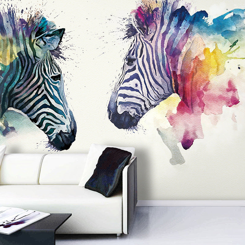 Cool Zebra Mural Wallpaper for Accent Wall, Black and White, Personalized Size Available Clearhalo 'Wall Decor' 'Wall Mural' 965598