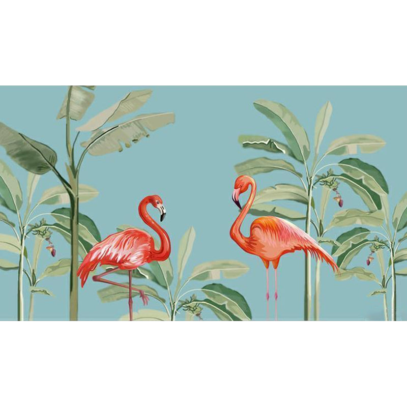 Pink and Green Flamingo Mural Wallpaper Water-Resistant Wall Covering for Living Room Clearhalo 'Wall Decor' 'Wall Mural' 965611