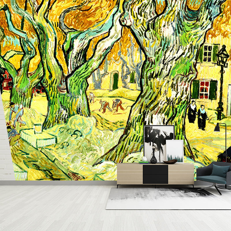 Classic Watercolors of Tree Mural for Accent Wall Aesthetic Wall Covering, Made to Measure Green-Yellow Clearhalo 'Wall Decor' 'Wall Mural' 965651