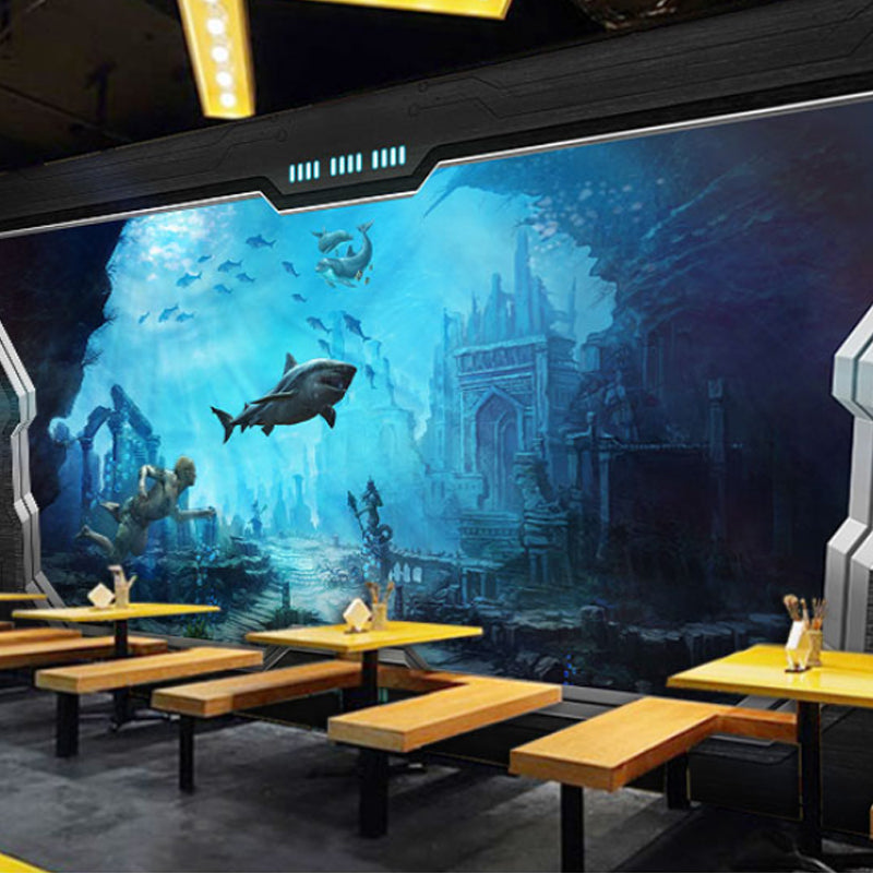 Modern 3D Undersea Mural Wallpaper in Dark Blur, Undersea Wall Covering for Meeting Room Clearhalo 'Wall Decor' 'Wall Mural' 965723