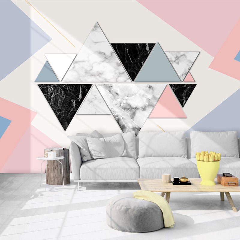 Soft Pink Geometries Mural Wallpaper Custom-Printed Wall Art for Restaurant Decoration Clearhalo 'Wall Decor' 'Wall Mural' 965739