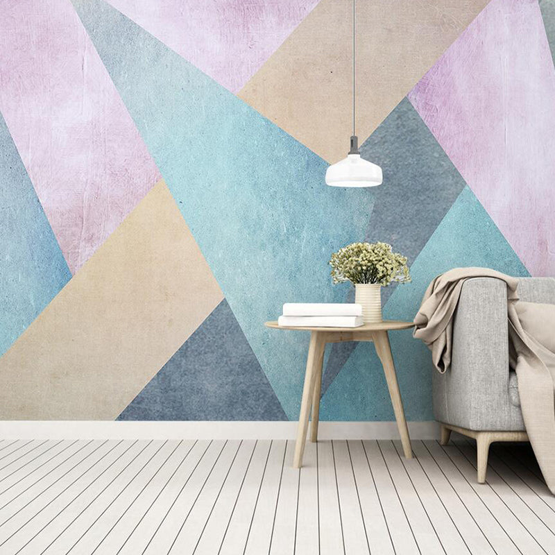 Extra Large Illustration Modern Mural for Accent Wall with Pastel Color Geometries Clearhalo 'Wall Decor' 'Wall Mural' 965748