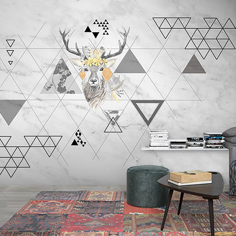 Illustration Deer and Geometries Mural Big Wall Art for Living Room, Made to Measure Clearhalo 'Wall Decor' 'Wall Mural' 965813