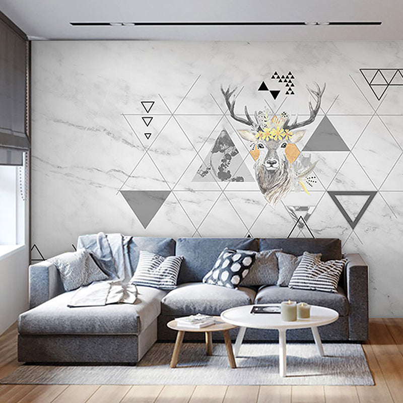 Illustration Deer and Geometries Mural Big Wall Art for Living Room, Made to Measure Clearhalo 'Wall Decor' 'Wall Mural' 965814