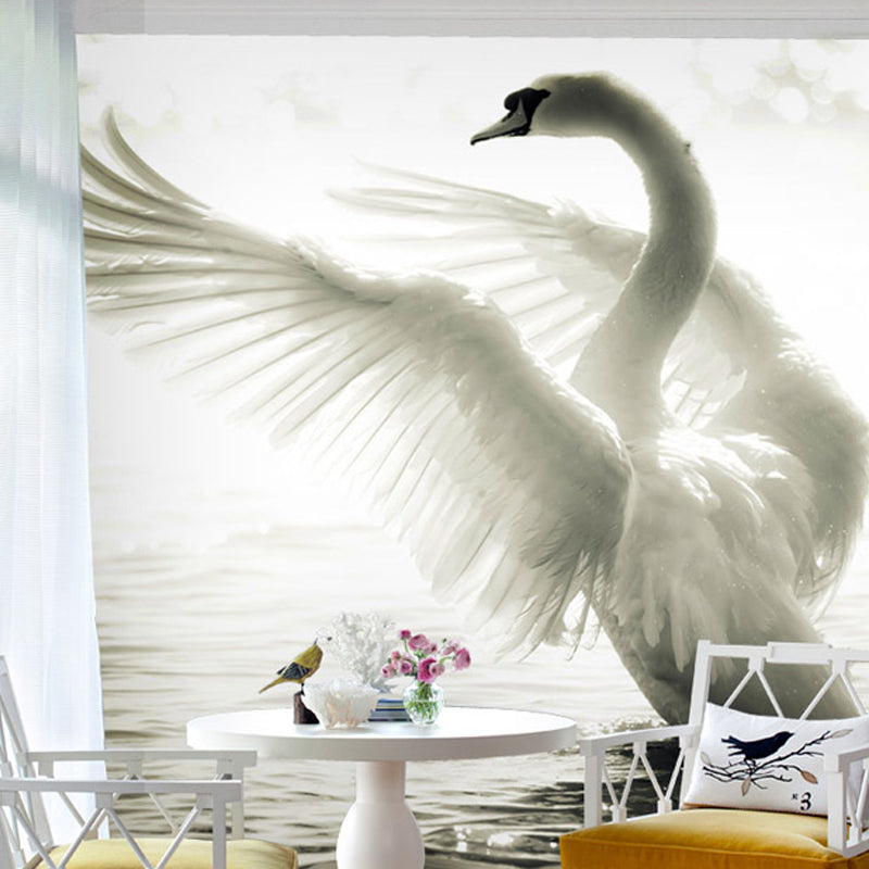 Goose Mural Wallpaper in Plain White, Minimalist Wall Covering for Living Room Grey Clearhalo 'Wall Decor' 'Wall Mural' 965817