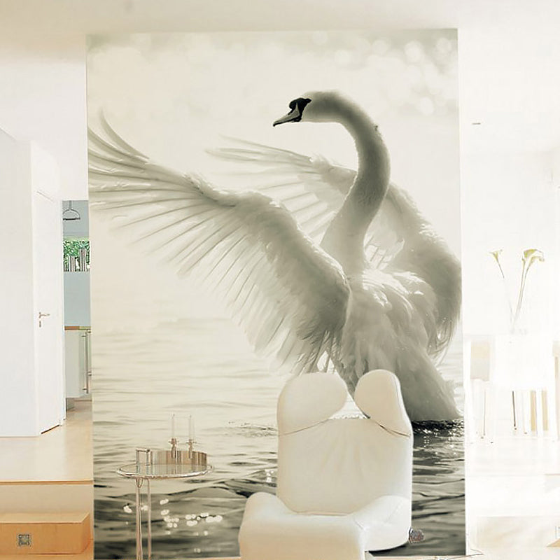 Goose Mural Wallpaper in Plain White, Minimalist Wall Covering for Living Room Clearhalo 'Wall Decor' 'Wall Mural' 965818