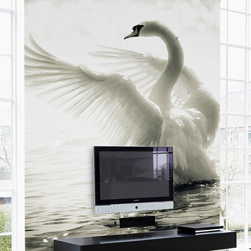 Goose Mural Wallpaper in Plain White, Minimalist Wall Covering for Living Room Clearhalo 'Wall Decor' 'Wall Mural' 965819