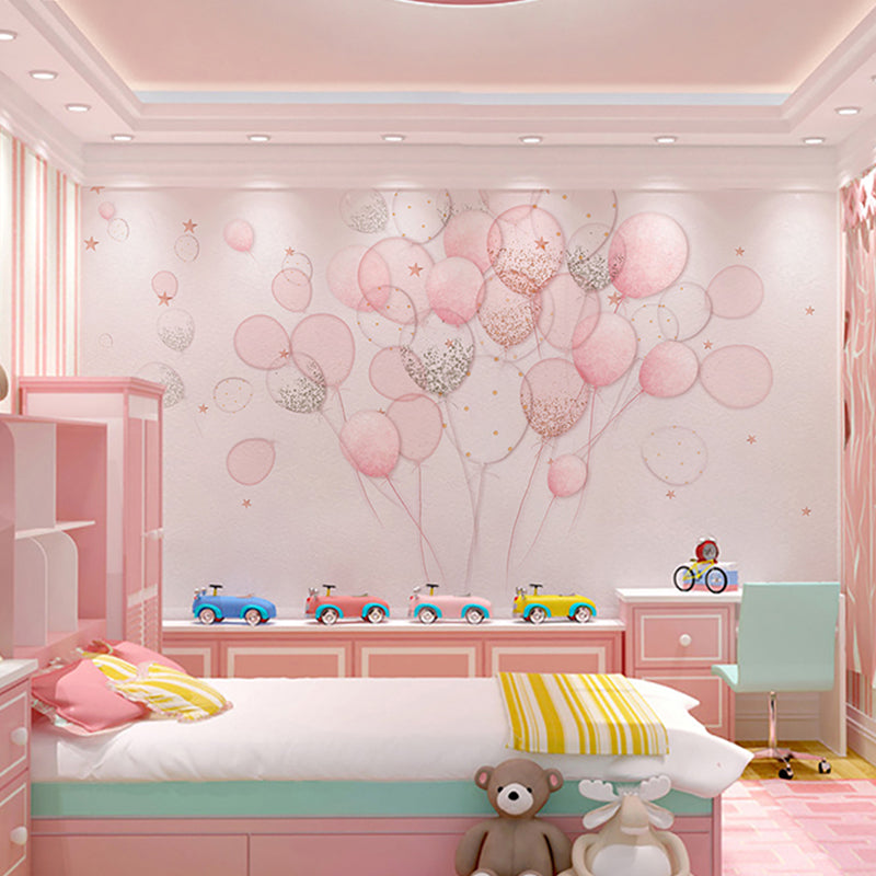 Pink Simple Mural Wallpaper Full Size Cartoon Balloon Wall Art for Girl's Bedroom Pink Clearhalo 'Wall Decor' 'Wall Mural' 965822