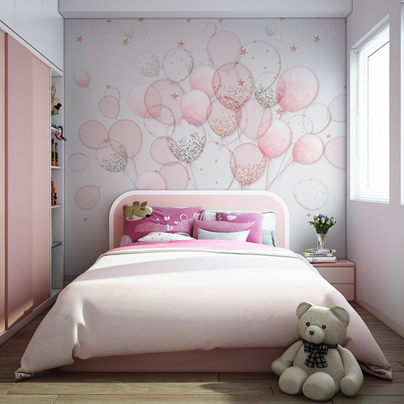 Pink Simple Mural Wallpaper Full Size Cartoon Balloon Wall Art for Girl's Bedroom Clearhalo 'Wall Decor' 'Wall Mural' 965823