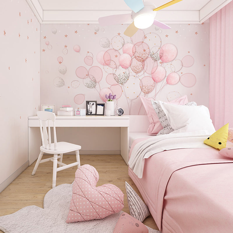 Pink Simple Mural Wallpaper Full Size Cartoon Balloon Wall Art for Girl's Bedroom Clearhalo 'Wall Decor' 'Wall Mural' 965824