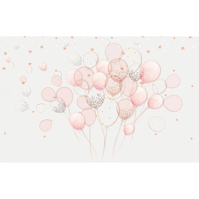 Pink Simple Mural Wallpaper Full Size Cartoon Balloon Wall Art for Girl's Bedroom Clearhalo 'Wall Decor' 'Wall Mural' 965825