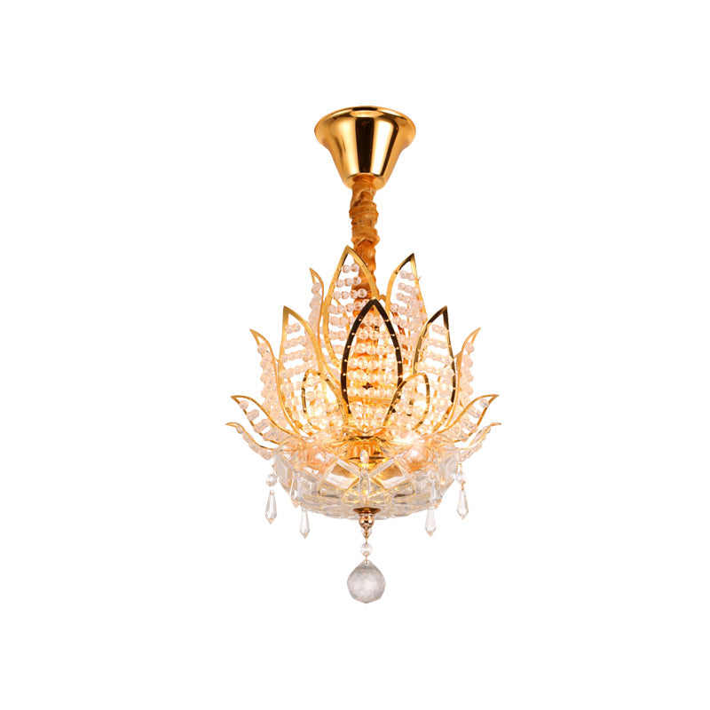 Traditional Lotus Flush Mount Lamp 3-Light Crystal Close to Ceiling Light in Gold Clearhalo 'Ceiling Lights' 'Close To Ceiling Lights' 'Close to ceiling' 'Semi-flushmount' Lighting' 965834