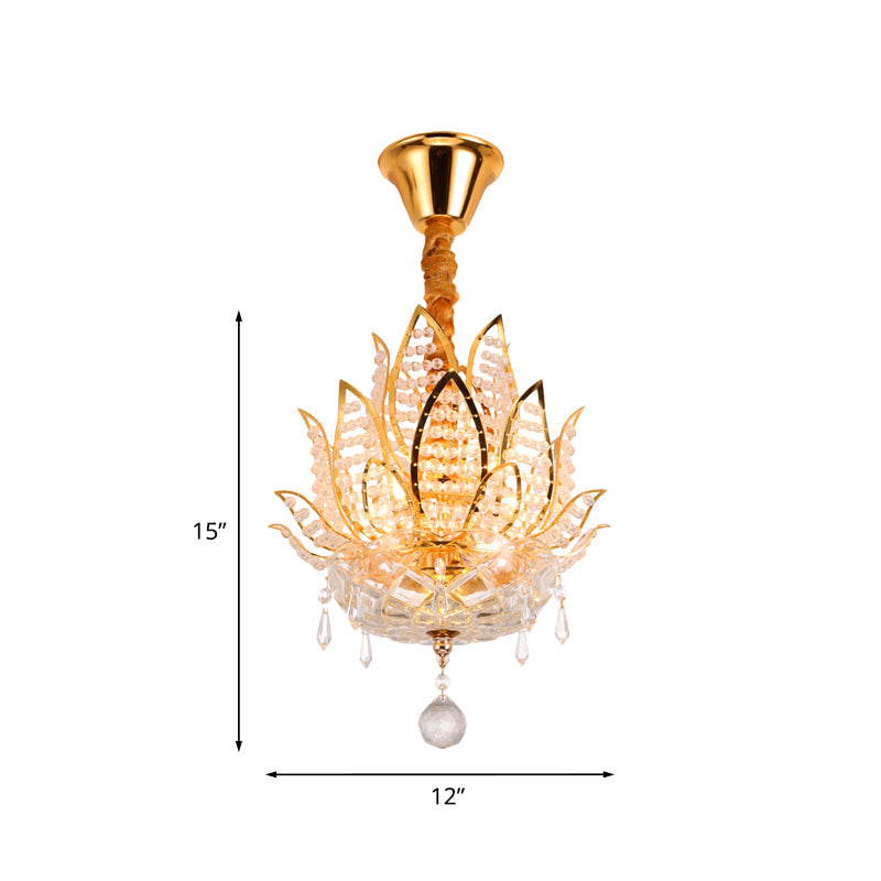 Traditional Lotus Flush Mount Lamp 3-Light Crystal Close to Ceiling Light in Gold Clearhalo 'Ceiling Lights' 'Close To Ceiling Lights' 'Close to ceiling' 'Semi-flushmount' Lighting' 965836