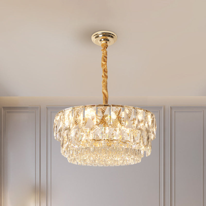 10-Light Drum Chandelier Lighting Simple Gold Cut K9 Crystal Ceiling Suspension Lamp over Table Clearhalo 'Ceiling Lights' 'Chandeliers' Lighting' options 965868