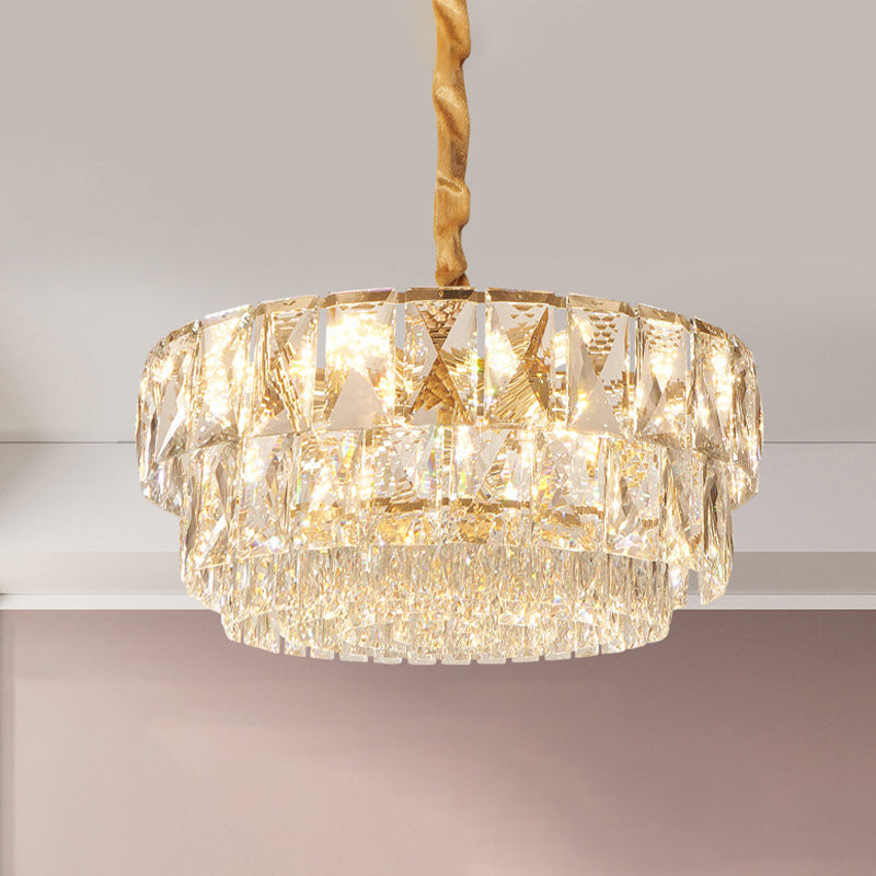 10-Light Drum Chandelier Lighting Simple Gold Cut K9 Crystal Ceiling Suspension Lamp over Table Clearhalo 'Ceiling Lights' 'Chandeliers' Lighting' options 965869