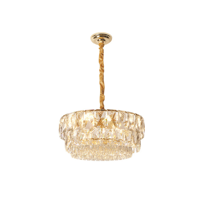 10-Light Drum Chandelier Lighting Simple Gold Cut K9 Crystal Ceiling Suspension Lamp over Table Clearhalo 'Ceiling Lights' 'Chandeliers' Lighting' options 965870