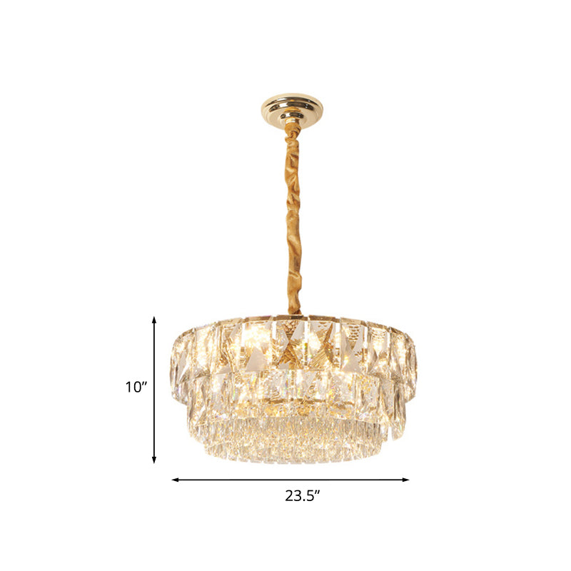 10-Light Drum Chandelier Lighting Simple Gold Cut K9 Crystal Ceiling Suspension Lamp over Table Clearhalo 'Ceiling Lights' 'Chandeliers' Lighting' options 965871