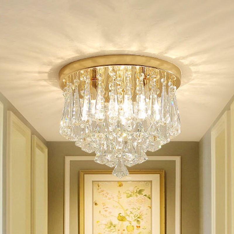 4-Light Crystal Flush Mount Lamp Modern Gold Cone Corridor Ceiling Light Fixture Clearhalo 'Ceiling Lights' 'Close To Ceiling Lights' 'Close to ceiling' 'Flush mount' Lighting' 965958