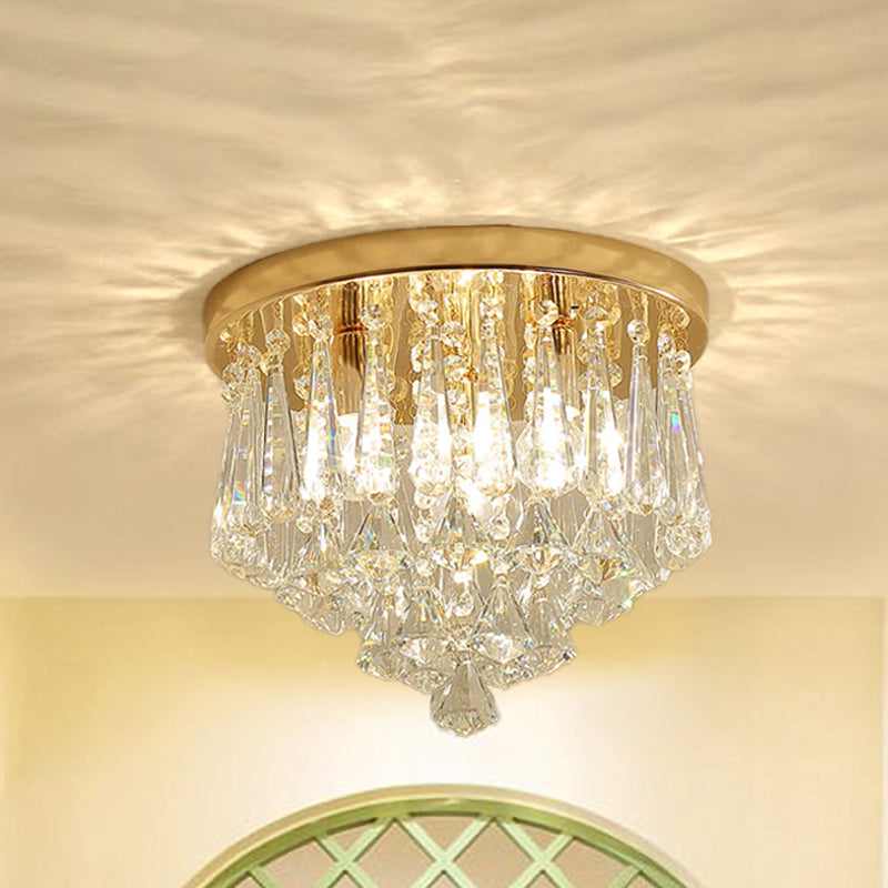 4-Light Crystal Flush Mount Lamp Modern Gold Cone Corridor Ceiling Light Fixture Clearhalo 'Ceiling Lights' 'Close To Ceiling Lights' 'Close to ceiling' 'Flush mount' Lighting' 965959