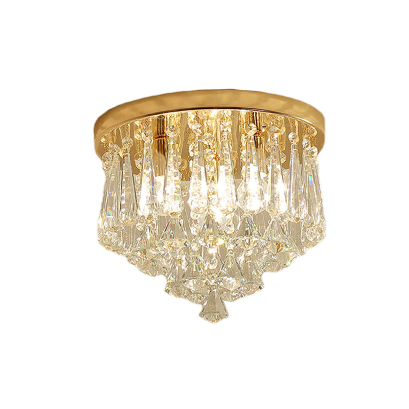 4-Light Crystal Flush Mount Lamp Modern Gold Cone Corridor Ceiling Light Fixture Clearhalo 'Ceiling Lights' 'Close To Ceiling Lights' 'Close to ceiling' 'Flush mount' Lighting' 965960