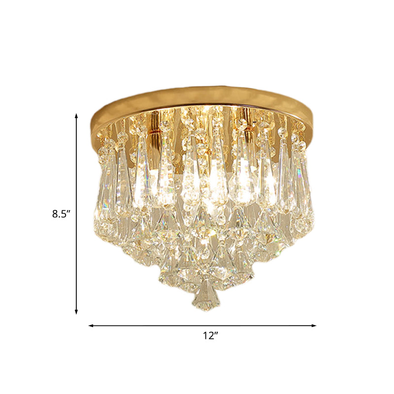 4-Light Crystal Flush Mount Lamp Modern Gold Cone Corridor Ceiling Light Fixture Clearhalo 'Ceiling Lights' 'Close To Ceiling Lights' 'Close to ceiling' 'Flush mount' Lighting' 965961