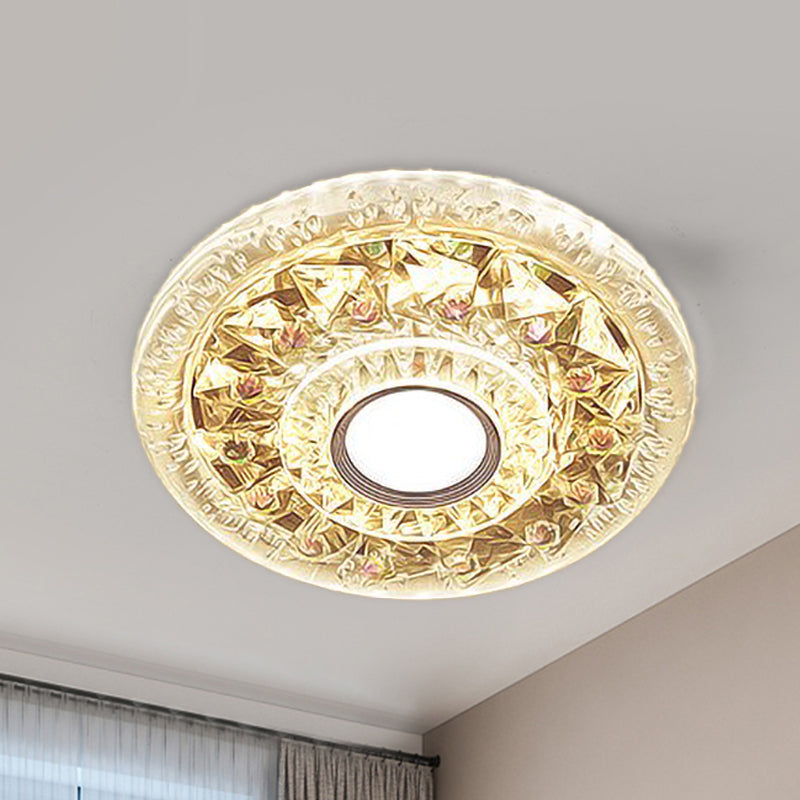 Round Mini LED Flushmount Lighting Simple Clear Triangle-Cut Crystal Flush Mount Ceiling Fixture Clearhalo 'Ceiling Lights' 'Close To Ceiling Lights' 'Close to ceiling' 'Flush mount' Lighting' 965988