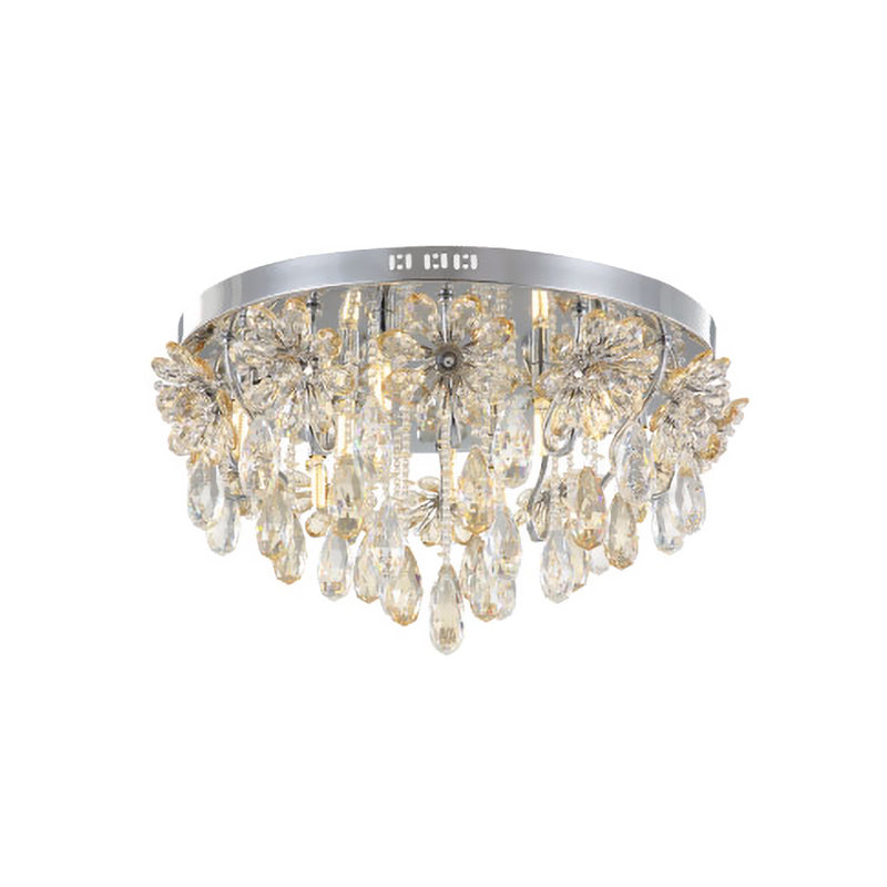 6-Light Flush Ceiling Light Modern Flower and Raindrop Crystal Fringe Flushmount in Chrome for Dining Room Clearhalo 'Ceiling Lights' 'Close To Ceiling Lights' 'Close to ceiling' 'Flush mount' Lighting' 966000