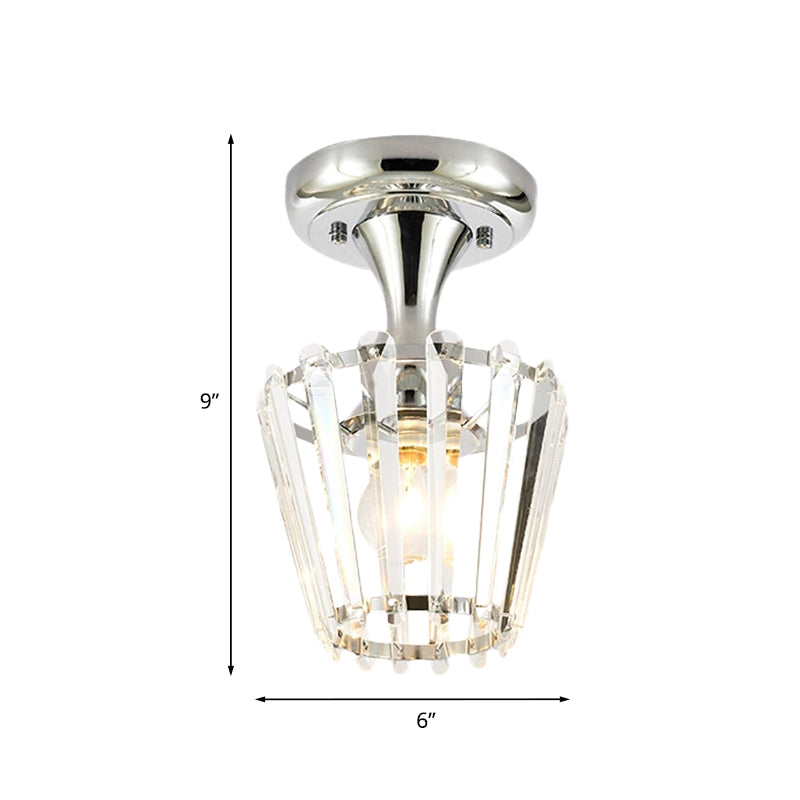 Minimalism Tapered Mini Ceiling Fixture 1-Light Crystal Semi Flush Mount Lighting Fixture in Chrome Clearhalo 'Ceiling Lights' 'Close To Ceiling Lights' 'Close to ceiling' 'Semi-flushmount' Lighting' 966006