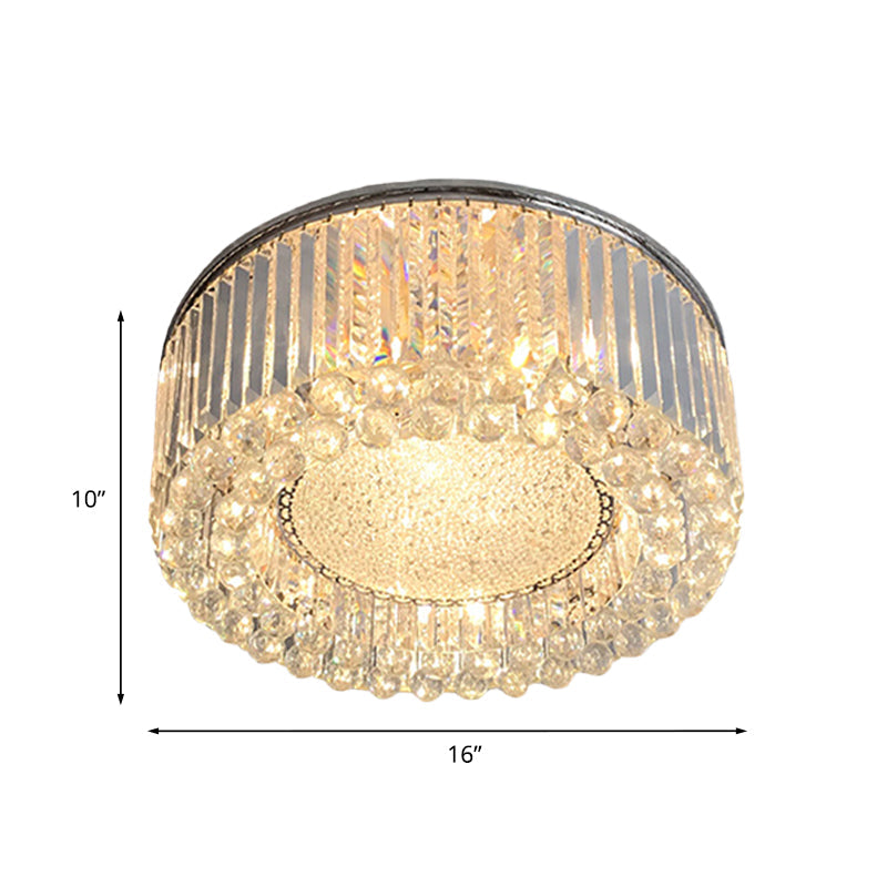 Minimalist Drum Ceiling Flush Mount 5-Bulb Crystal Rods Flush Mounted Light in Silver Clearhalo 'Ceiling Lights' 'Close To Ceiling Lights' 'Close to ceiling' 'Flush mount' Lighting' 966016