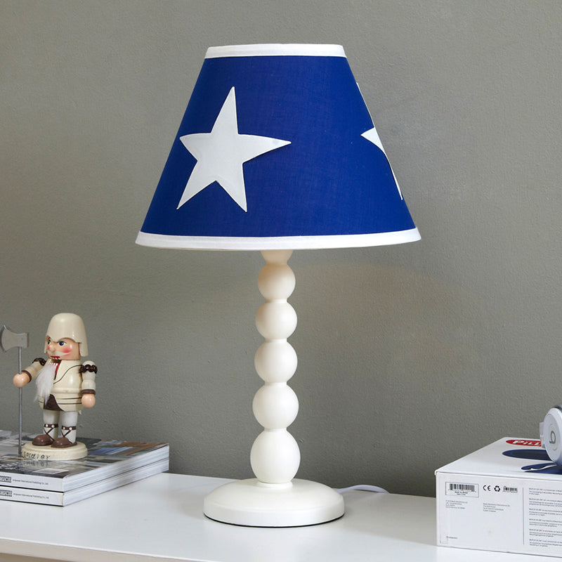 Modern Barrel Bedroom Night Table Light Wood 1 Head Bedroom Desk Lighting with Fabric Shade in Blue Blue Clearhalo 'Lamps' 'Table Lamps' Lighting' 966208