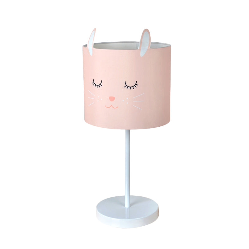 Contemporary Drum Table Lamp Fabric 1 Light Bedroom Night Light with Rabbit Pattern in White/Pink Clearhalo 'Lamps' 'Table Lamps' Lighting' 966249