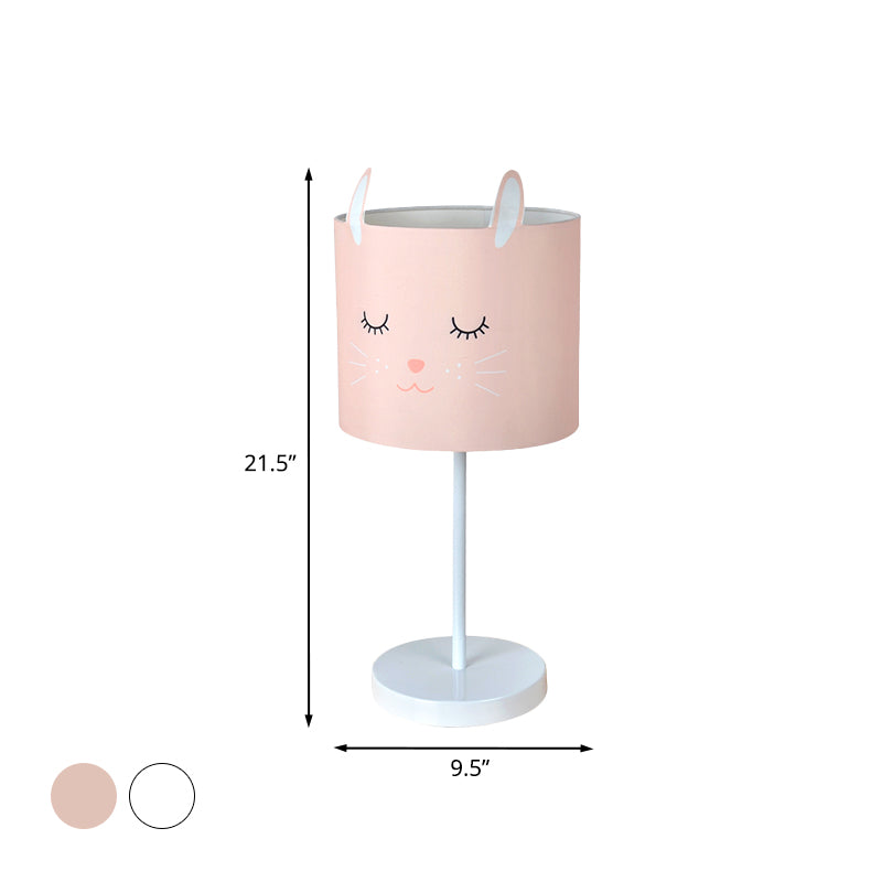 Contemporary Drum Table Lamp Fabric 1 Light Bedroom Night Light with Rabbit Pattern in White/Pink Clearhalo 'Lamps' 'Table Lamps' Lighting' 966251