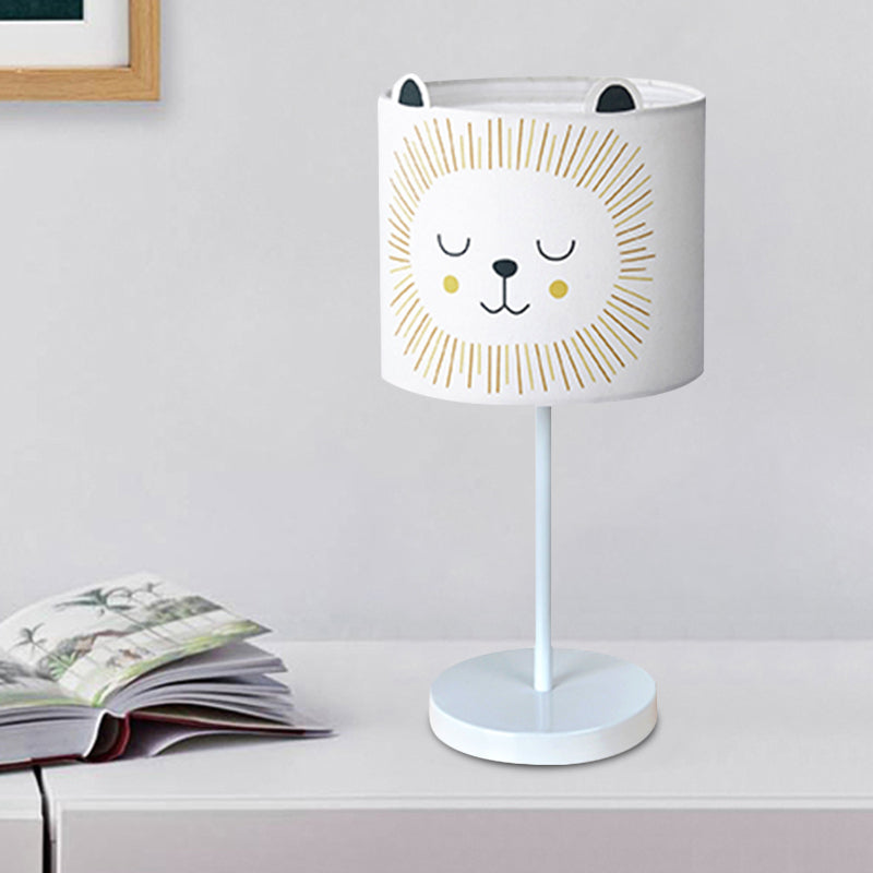 Contemporary Drum Table Lamp Fabric 1 Light Bedroom Night Light with Rabbit Pattern in White/Pink White Clearhalo 'Lamps' 'Table Lamps' Lighting' 966252
