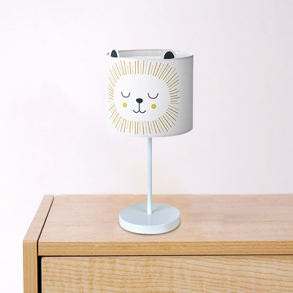 Contemporary Drum Table Lamp Fabric 1 Light Bedroom Night Light with Rabbit Pattern in White/Pink Clearhalo 'Lamps' 'Table Lamps' Lighting' 966254