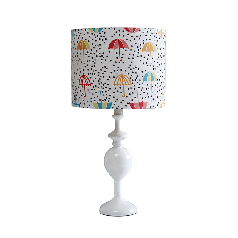 Resin Drum Desk Light Contemporary 1 Bulb White Nightstand Lamp with Fabric Shade Clearhalo 'Lamps' 'Table Lamps' Lighting' 966263