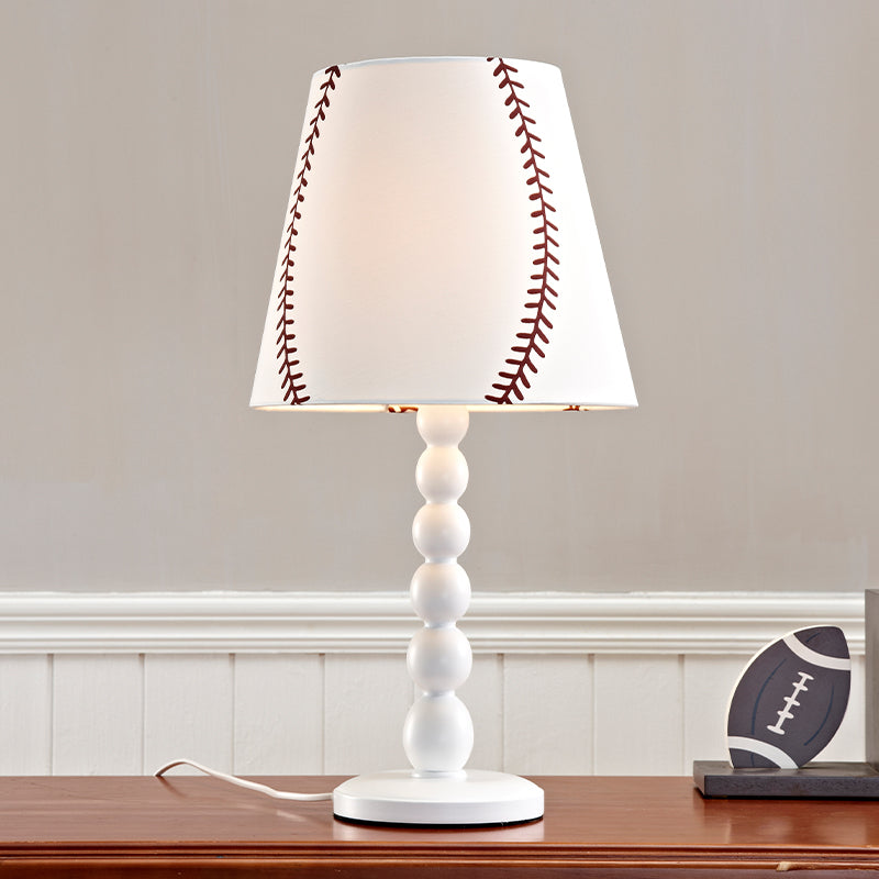Barrel Night Table Lamp with Baseball Design Modern Fabric 1 Head White Reading Book Light for Bedroom White Clearhalo 'Lamps' 'Table Lamps' Lighting' 966265
