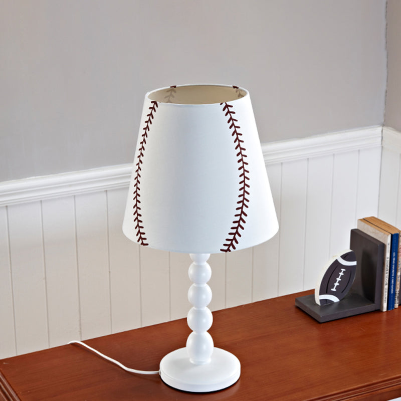 Barrel Night Table Lamp with Baseball Design Modern Fabric 1 Head White Reading Book Light for Bedroom Clearhalo 'Lamps' 'Table Lamps' Lighting' 966266