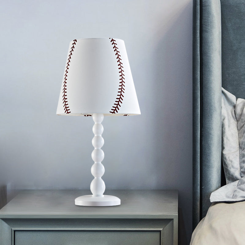 Barrel Night Table Lamp with Baseball Design Modern Fabric 1 Head White Reading Book Light for Bedroom Clearhalo 'Lamps' 'Table Lamps' Lighting' 966267
