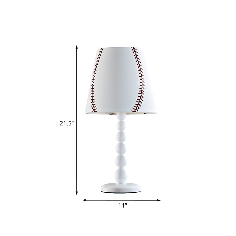 Barrel Night Table Lamp with Baseball Design Modern Fabric 1 Head White Reading Book Light for Bedroom Clearhalo 'Lamps' 'Table Lamps' Lighting' 966269